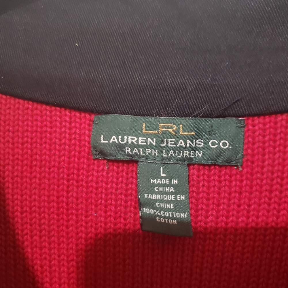Lauren RALPH LAUREN RED Sweater Military BLAZER JACKET SIZE L Gold Button - Picture 3 of 4